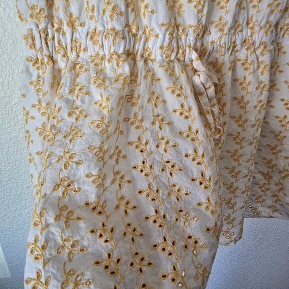 Women's Plus Sz 1X 14/16 Embroider Top Yellow‎ Floral White Eyelet Summer Beach - Picture 3 of 8